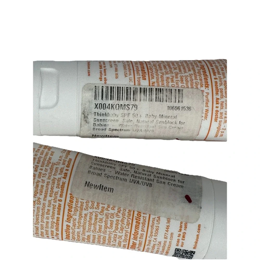 Thinkbaby SPF 50+ Baby Mineral Sunscreen 3oz Lot of 2 Zinc Oxide Water Resistant